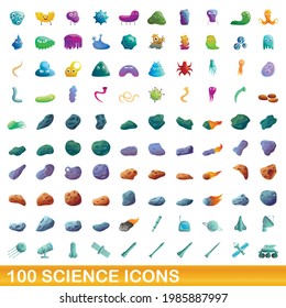 100 science icons set. Cartoon illustration of 100 science icons vector set isolated on white background