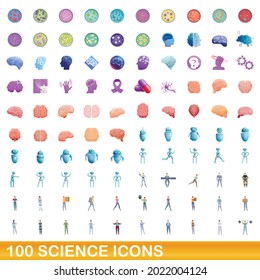 100 science icons set. Cartoon illustration of 100 science icons vector set isolated on white background
