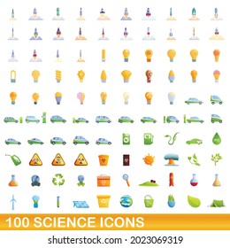 100 science icons set. Cartoon illustration of 100 science icons vector set isolated on white background