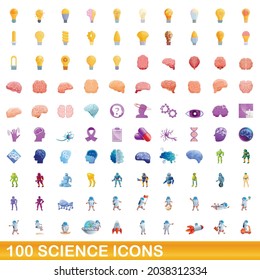 100 science icons set. Cartoon illustration of 100 science icons vector set isolated on white background