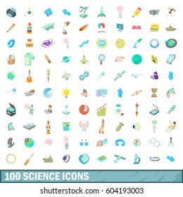 100 science icons set in cartoon style for any design vector illustration
