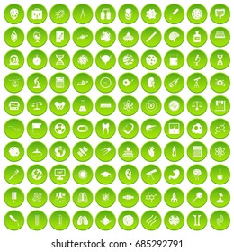100 science icons set green