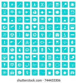 100 science icons set in grunge style blue color isolated on white background vector illustration