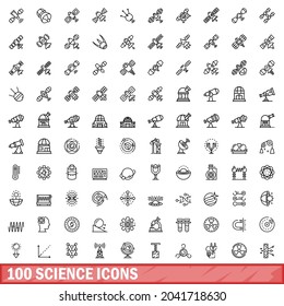 100 science icons set. Outline illustration of 100 science icons vector set isolated on white background