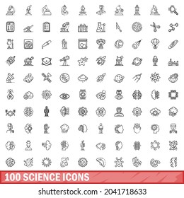 100 science icons set. Outline illustration of 100 science icons vector set isolated on white background