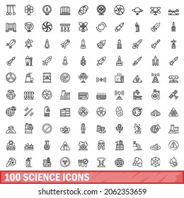 100 science icons set. Outline illustration of 100 science icons vector set isolated on white background