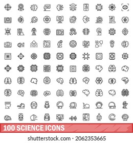 100 science icons set. Outline illustration of 100 science icons vector set isolated on white background