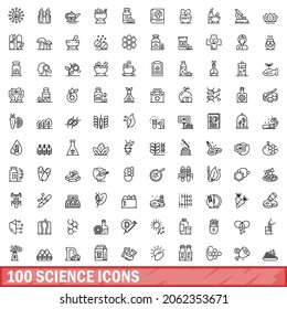 100 science icons set. Outline illustration of 100 science icons vector set isolated on white background