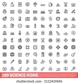100 science icons set. Outline illustration of 100 science icons vector set isolated on white background