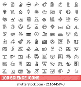 100 science icons set. Outline illustration of 100 science icons vector set isolated on white background