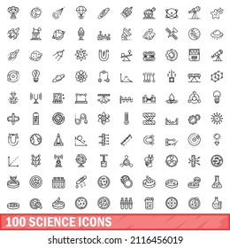 100 science icons set. Outline illustration of 100 science icons vector set isolated on white background