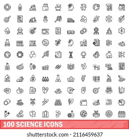 100 science icons set. Outline illustration of 100 science icons vector set isolated on white background
