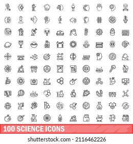100 science icons set. Outline illustration of 100 science icons vector set isolated on white background