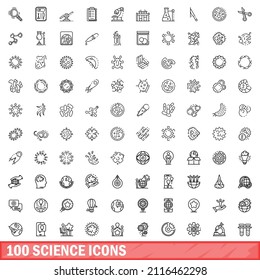 100 science icons set. Outline illustration of 100 science icons vector set isolated on white background