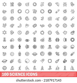 100 science icons set. Outline illustration of 100 science icons vector set isolated on white background