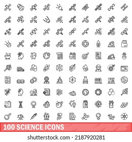 100 science icons set. Outline illustration of 100 science icons vector set isolated on white background
