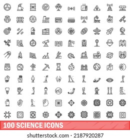 100 science icons set. Outline illustration of 100 science icons vector set isolated on white background