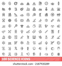 100 science icons set. Outline illustration of 100 science icons vector set isolated on white background