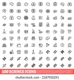 100 science icons set. Outline illustration of 100 science icons vector set isolated on white background