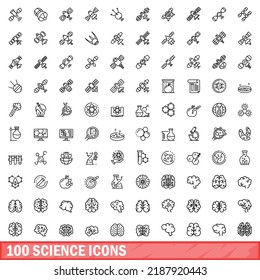 100 science icons set. Outline illustration of 100 science icons vector set isolated on white background