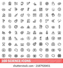 100 science icons set. Outline illustration of 100 science icons vector set isolated on white background