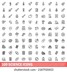 100 science icons set. Outline illustration of 100 science icons vector set isolated on white background