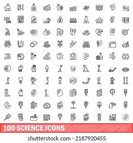 100 science icons set. Outline illustration of 100 science icons vector set isolated on white background