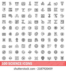 100 science icons set. Outline illustration of 100 science icons vector set isolated on white background