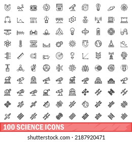 100 science icons set. Outline illustration of 100 science icons vector set isolated on white background