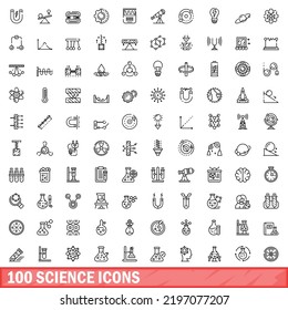 100 science icons set. Outline illustration of 100 science icons vector set isolated on white background
