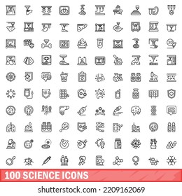 100 science icons set. Outline illustration of 100 science icons vector set isolated on white background