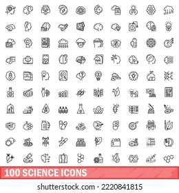 100 science icons set. Outline illustration of 100 science icons vector set isolated on white background