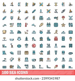 100 sea icons set. Color line set of sea vector icons thin line color flat on white