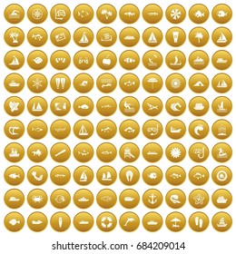 100 sea icons set gold