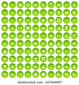 100 sea icons set green circle isolated on white background vector illustration