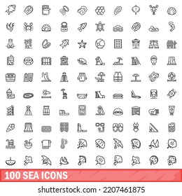 100 sea icons set. Outline illustration of 100 sea icons vector set isolated on white background