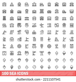 100 sea icons set. Outline illustration of 100 sea icons vector set isolated on white background