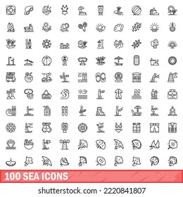 100 sea icons set. Outline illustration of 100 sea icons vector set isolated on white background