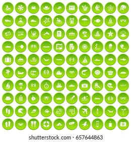 100 sea life icons set green circle isolated on white background vector illustration
