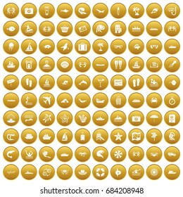 100 sea life icons set gold
