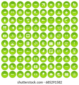 100 sea life icons set green