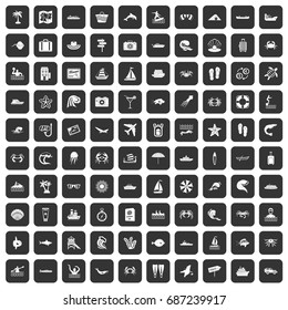 100 sea life icons set in black color isolated vector illustration