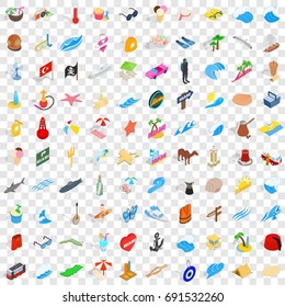 100 sea trip icons set in isometric 3d style for any design vector illustration