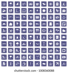 100 seaside resort icons set in grunge style sapphire color isolated on white background vector illustration