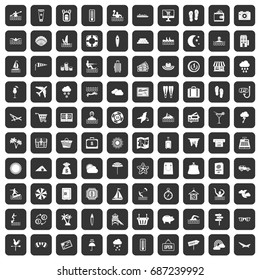 100 seaside resort icons set in black color isolated vector illustration