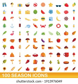 100 season icons set. Cartoon illustration of 100 season icons vector set isolated on white background