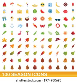 100 season icons set. Cartoon illustration of 100 season icons vector set isolated on white background