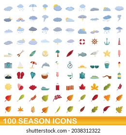 100 season icons set. Cartoon illustration of 100 season icons vector set isolated on white background