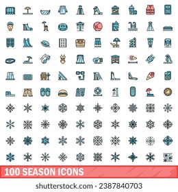 100 season icons set. Color line set of season vector icons thin line color flat on white