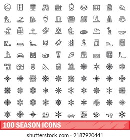 100 season icons set. Outline illustration of 100 season icons vector set isolated on white background